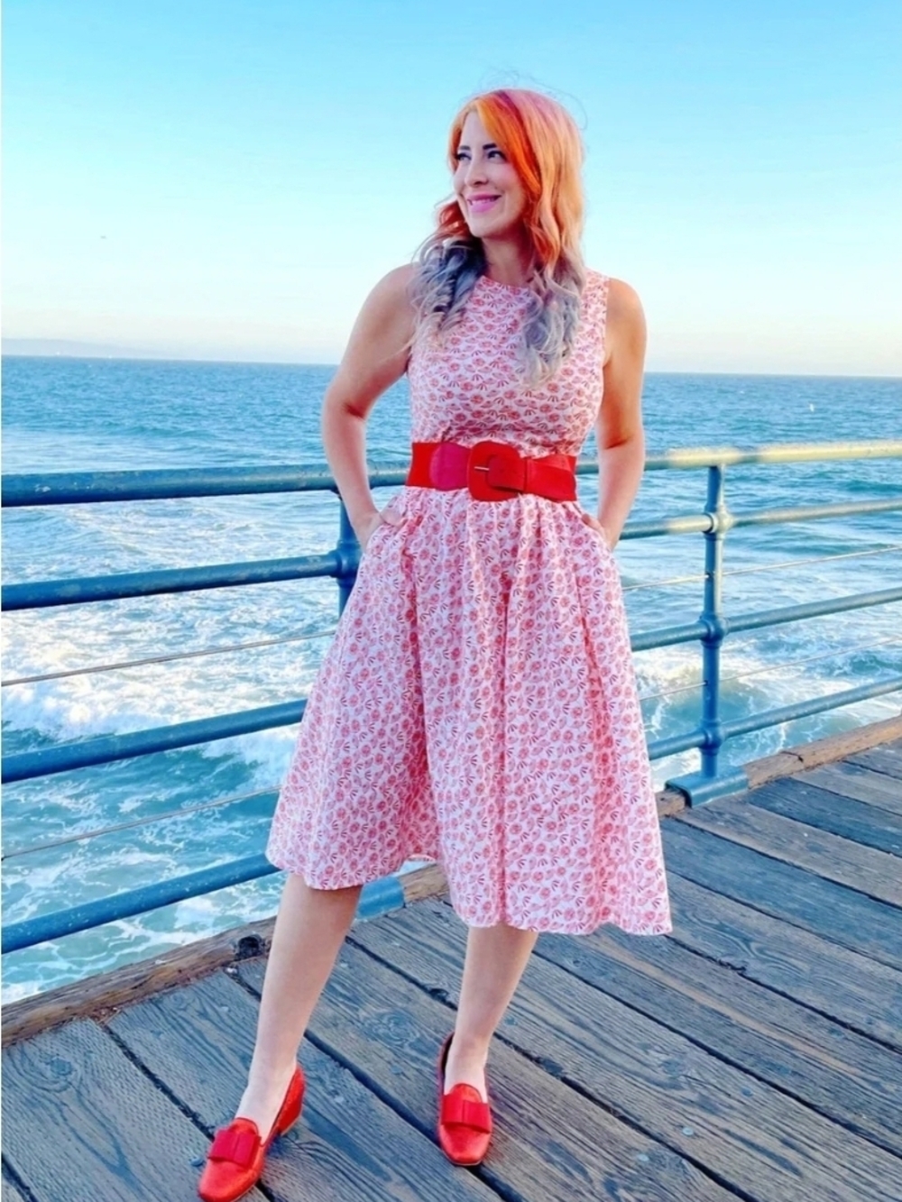 Retrolicious Red Summer Midi Dress - Size 1X